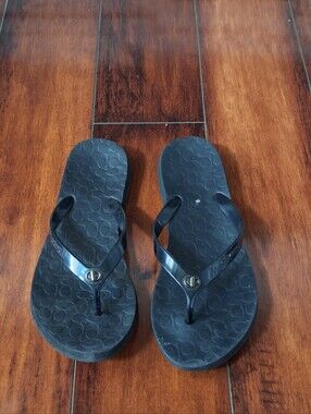 Coach Abigail Black Jelly Flip Flop Sandals Women's Size 8B Signature Logo Thong